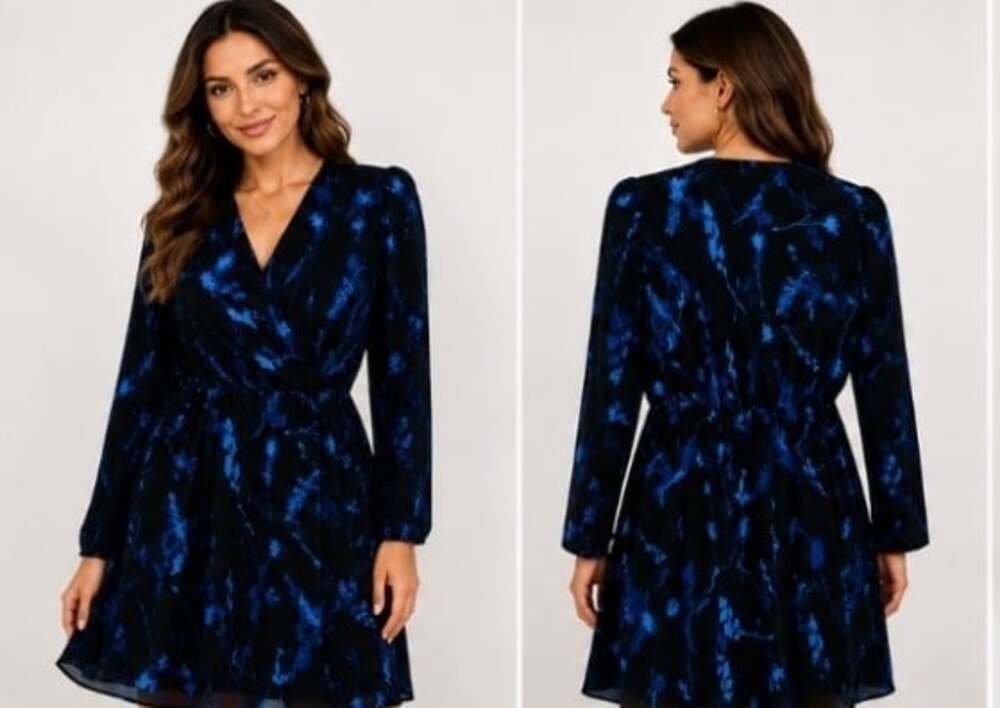 Banana Republic Long-Sleeve Watercolor Print Wrap Dress,Navy/blues SZ 0 NWT T1